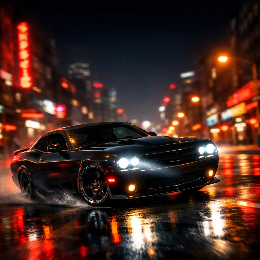 Muscle car pędzący nocną ulicą w Gangster Horizon: City Game