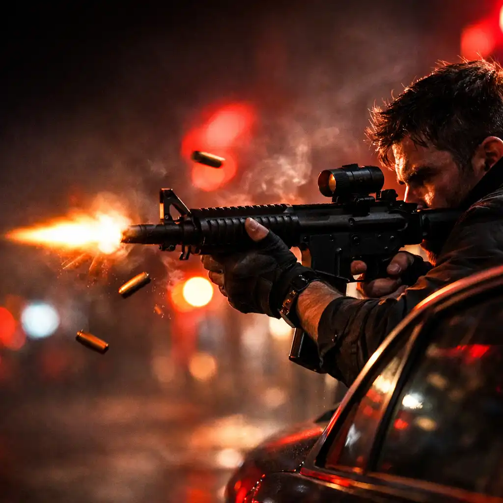 Strzelanina zza drzwi samochodu w Gangster Horizon: City Game